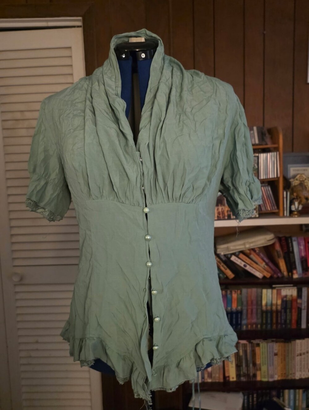 The Pyramid Collection Sage Green Ruffled Button Blouse